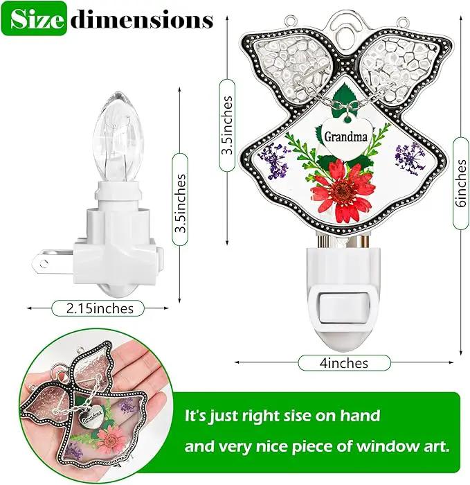 KY&BOSAM Night Light Grandma Stained Glass Angel Night Lights Plug Into Wall with Real Flower in Glass and Metal Charm Night Light for Nursery Bedroom Bathroom Accent Lite Elegant Home Decoration by GreenHaven Gardens