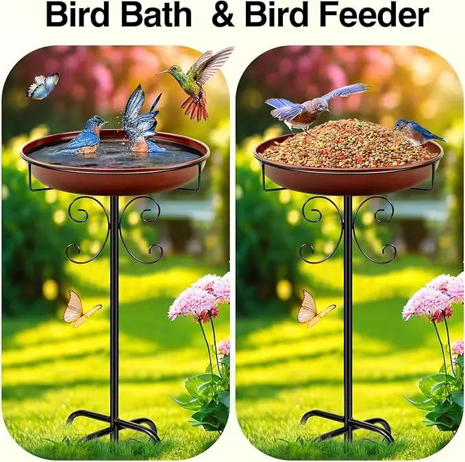 Daoeny Heavy Duty Bird Baths for Outdoors, 35In Outdoor Freestanding Birdbaths & Birdfeeder, Bird Bath Feeder Bowl with Metal Stake Garden Patio Yard Lawn Decor, Upgraded 5-Pronged Base (Brown) by GreenHaven Gardens