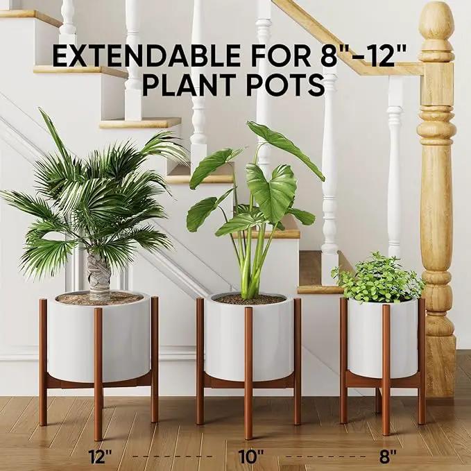 MUDEELA Adjustable Plant Stand Indoor, Bamboo Plant Stand 8 to 12 Inches, Bamboo Dark Brown Planter Stand for Indoor Plants,Single Floor Plant Stand for Indoor Plants, Pot Plant Not Included by GreenHaven Gardens