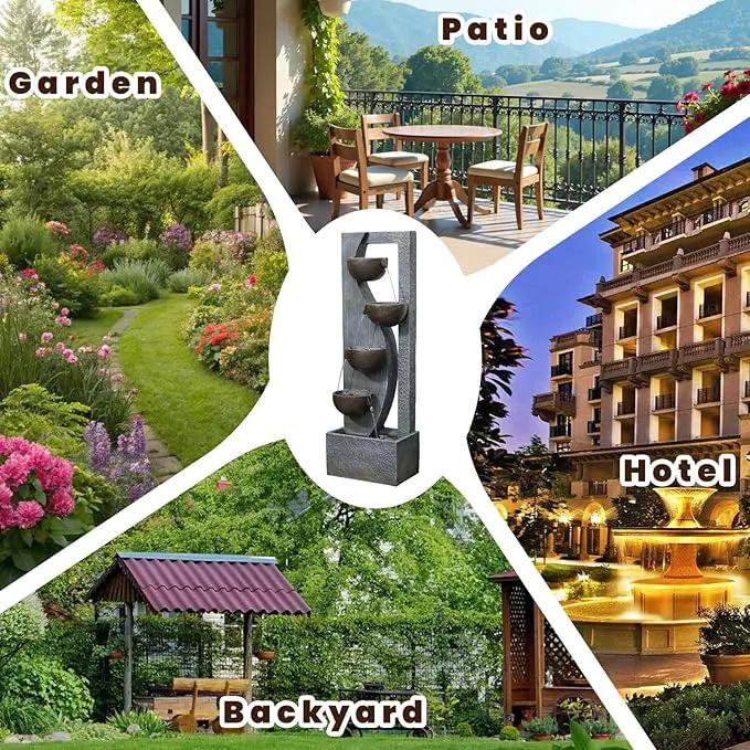5-Tier Cascading Outdoor Fountain with LED Lights, 49.2" Tall Resin Waterfall Fountain for Garden, Patio, Backyard - Freestanding Water Feature by GreenHaven Gardens