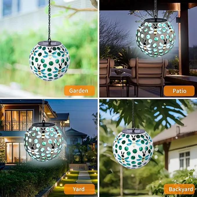 VCUTEKA Solar Chandelier Outdoor, Hanging Mosaic SolarLights with Hook Up, Solar Garden Lantern Decor for Yard, Deck and Patio, Green by GreenHaven Gardens
