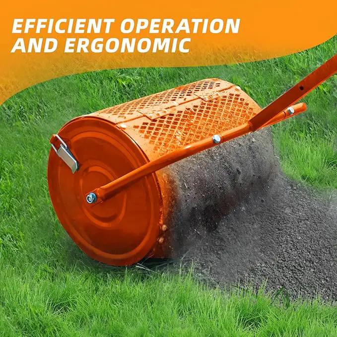 Heavy-Duty Compost Spreader for Lawn,Peat Moss Spreader,Fertilizer Spreader Roller with Adjustable Handle,Manure Spreaders for for Lawn Top Dressing,Seedling,Top Soil,Heavy Duty Metal Mesh Lawn Roller by GreenHaven Gardens