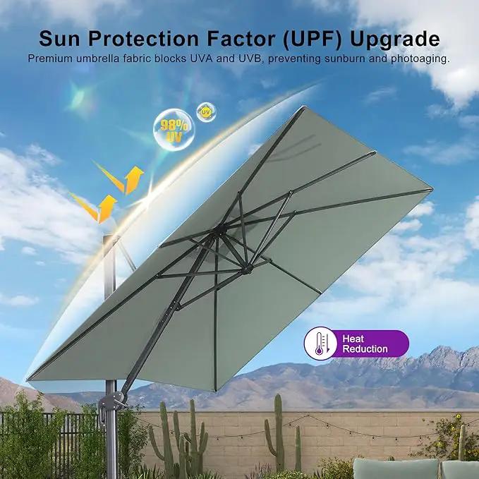 PURPLE LEAF 10' X 13' Rectangle Patio Umbrella Outdoor Large Aluminum Cantilever Umbrella with 3-Year Fade Resistance Recycled Fabric and 360-degree Rotation for Deck Pool Garden, Mint Green by GreenHaven Gardens