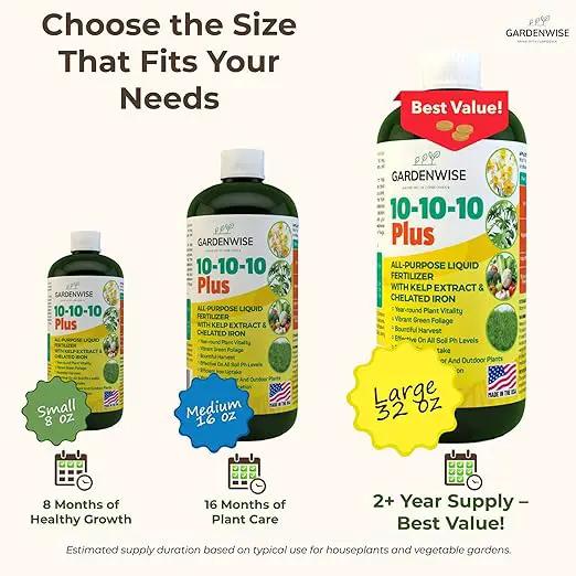 10-10-10 Fertilizer for All Purpose Plants - Liquid Fertilizer with Seaweed Kelp & Iron - Plant Food Outdoor & Indoor Plant Food, Vegetables,Flowers, Lawn & Garden 10 10 10 Fertilizer 16 oz by GreenHaven Gardens