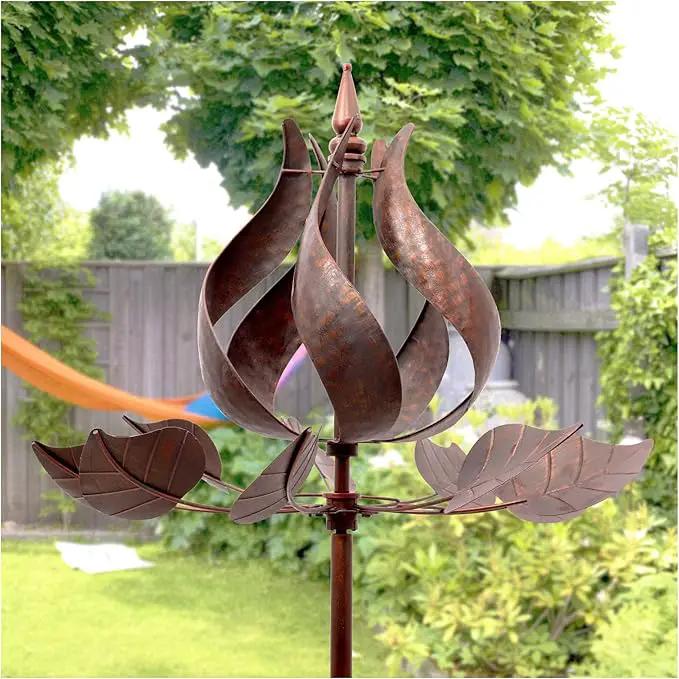 Tulip Wind Spinners Yard Garden - Large Copper Wind Sculptures & Spinners Outdoor Metal, Kinetic Yard Art Windmill Decor for Patio, Lawn (W24 x H73) by GreenHaven Gardens