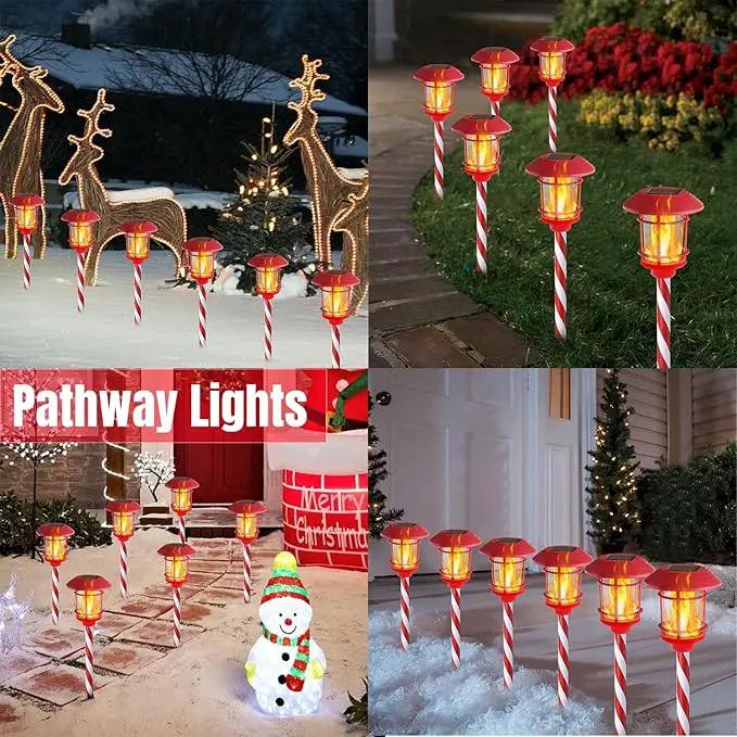 Dynaming 6 Pack Christmas Solar Flame Garden Lights Outdoor, Dual Use Flickering Flame Torch Candy Cane Pathway Marker, Xmas Hanging Lantern Lights, Waterproof & Auto On/Off for Patio Walkway Driveway by GreenHaven Gardens