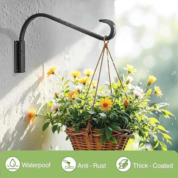 16 Inch 2 Pack Plant Hangers for Indoor/Outdoor Wall Mount - Heavy Duty Hanging Plant Holder & Bird Feeder Hooks, Decorative Black Metal Wall Hangers for Plants, Flower Baskets by GreenHaven Gardens