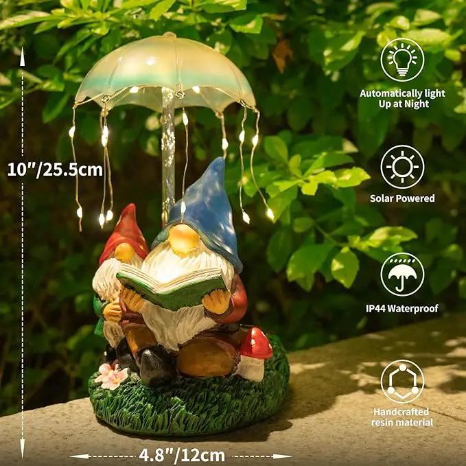 mopha Garden Gnomes Statues Outdoor Decor Gifts, Resin Figurines Outside Decoration Ornaments Clearance Gardening Decoration, Solar Powered Umbrella Fireworks Lights by GreenHaven Gardens