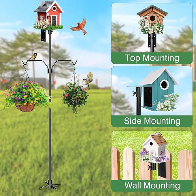 Bird House Pole, 95 Inch Heavy Duty Bird Feeder Pole Mount Kit for Outdoors, Adjustable Bird Feeding Stand, with 2-Hooks, 5-Prong Base for Birds Watching by GreenHaven Gardens