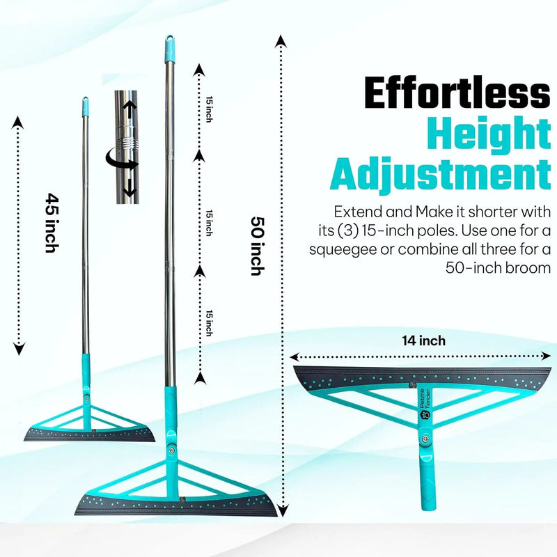 Magic Broom Squeegee Dog Pet Hair Remover, Rotatable, Height Adjustment - Silicone Broom Pet Hair Remover for All-Surfaces Hardwood Floors, Rugs, Tile, Glass, Liquid-Dirt with 50" Handle by GreenHaven Gardens