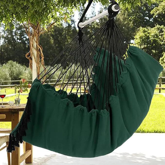 Y- STOP Hammock Chair Hanging Rope Swing, Max 500 Lbs, 2 Cushions Included, Large Macrame Hanging Chair with Pocket for Superior Comfort, with Hardware Kit, Green by GreenHaven Gardens