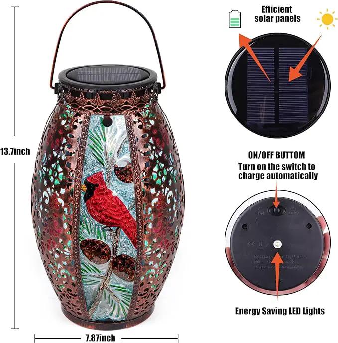 Outdoor Solar Lantern-Waterproof Cardinal Hanging Metal Decorative Lights for Patio Table Garden Pathway Yard with Super Bright Warm White LED, Large Solar Panels, Auto On/Off Sensor by GreenHaven Gardens