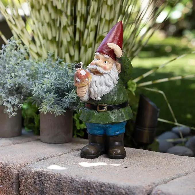 Alpine Corporation 12" Tall Outdoor Garden Gnome with Mushroom Yard Statue Decoration by GreenHaven Gardens