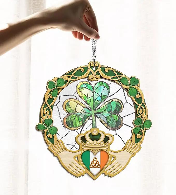 Irish Gifts, Shamrock Decorations - St Patricks Day Decor, Birthday, Christmas, Good Luck, Irish Gifts for Women Men, Claddagh, Celtic Home Decor - Window Suncatcher Hanging Decorations 12 in by GreenHaven Gardens