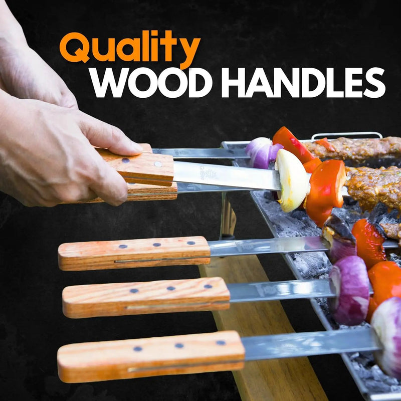 Premium Kabob Skewers 23 inch Long and 5/8 inch Wide Stainless Steel Flat Reusable Metal Skewers for Grilling BBQ - Chicken Kebab, 8pc Set with Bag by GreenHaven Gardens
