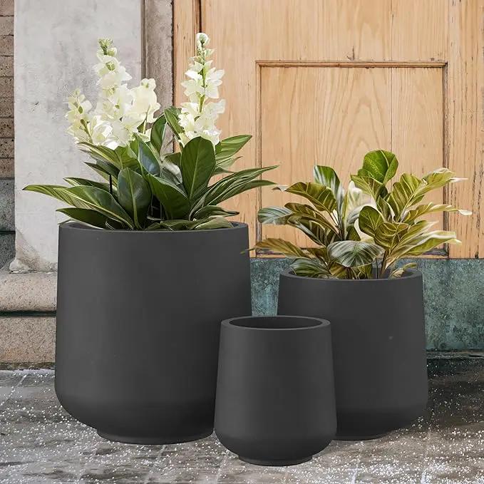 Kante 15.3"+11.6"+8.2" Dia Round Concrete Planter, Large Outdoor Indoor Planter Pots with Drainage Holes and Rubber Plug for Home Garden Patio, Black by GreenHaven Gardens