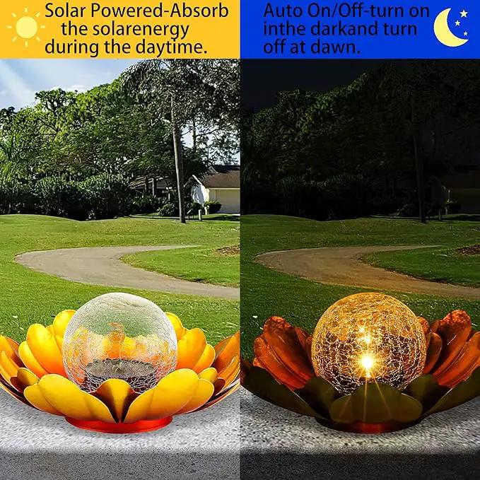 Solar Flower Light Outdoor Christmas Decorative,Garden Solar Powered Lights,Yard Solar Glass Ball Light with Metal Petal for Tabletop Decor Birthday Gift for Her,Christmas Gifts for Women by GreenHaven Gardens