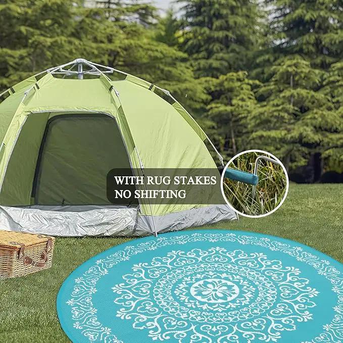 Pauwer Waterproof Outdoor Rug 6ft, Reversible Plastic Straw Patio Camping Rug, Indoor Outdoor RV Mat Carpet for Deck, Camper, Porch, Balcony, Backyard, Picnic, Floral Teal by GreenHaven Gardens