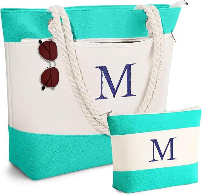 YOOLIFE Beach Bags for Women - Initial Tote Waterproof Bag with Makeup Bag, Mothers Day Gifts for Women Mom Friend Birthday by GreenHaven Gardens