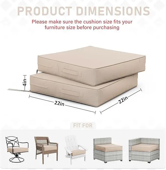 Patio Chair Cushions 22 X 22 X 4 Inch Waterproof Outdoor Seat Cushions for Patio Furniture, Outdoor Sofa Couch Pads with Ties & Handle, Set of 2, Sand by GreenHaven Gardens