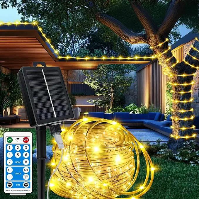 Solar Rope Lights Waterproof 39FT 100LEDs,High Capacity Rechargeable Battery,Dual Charging,Outdoor String Light,Remote-Control,for Pathway Patio Garden Palm Tree Christmas (Brighter - Warm White) by GreenHaven Gardens