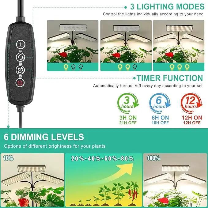 2024 Upgraded Desk Grow Lights for Indoor Plants, Tri-Head 642 LEDs Tabletop Full Spectrum Grow Light, with 3/6/12H Timer, 6 Brightness Levels, 3 Lighting Modes, Height Adjustable for 10-26 inches by GreenHaven Gardens