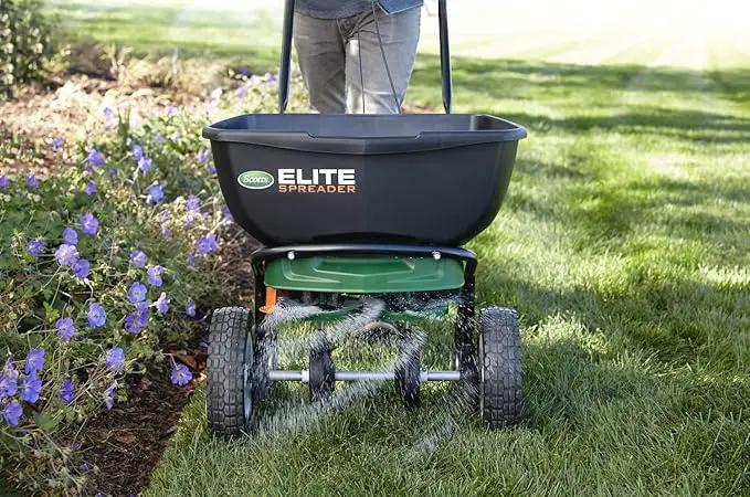 Scotts Elite Spreader for Grass Seed, Weed and Feed, Fertilizer, Salt and Ice Melt, Durable Push Spreader Holds up to 20,000 sq. ft Product by GreenHaven Gardens