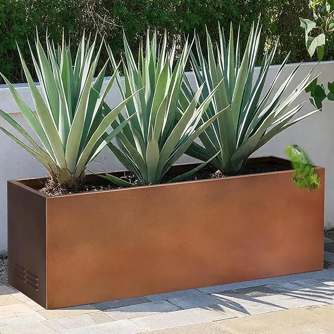Worth Garden Metal Planter Box - 30" L x 11" W x 13" H Matte Bronze Heavy Duty Large Rectangular Steel Modern Plant Pot, Indoor Outdoor - Insert Plate with Drain Holes, Air Vents, No Assembly Required by GreenHaven Gardens