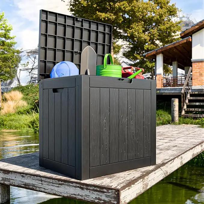 31 Gallon Waterproof Outdoor Storage Box,Resin Deck Box,Lockable Outside Storage Box Container for Patio Furniure,Garden (31 Gallon Black) by GreenHaven Gardens