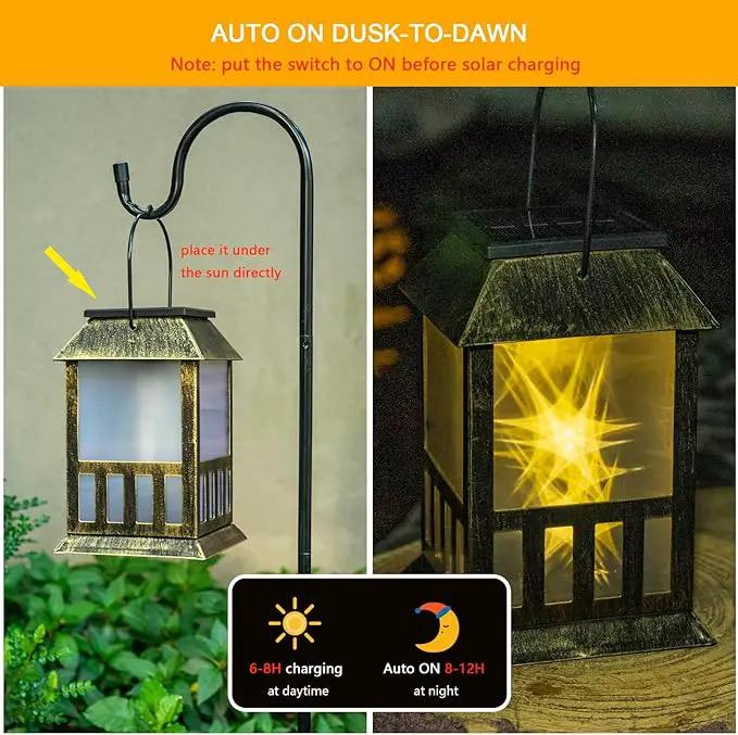 Solar Lanterns Outdoor Waterproof, Pathway Lights with 3D Lighting Effect, Solar & USB C Charging, Metal Garden Decor Hanging Lights for Landscape Yard Patio Lawn Driveway, Warm Light 1 Pack by GreenHaven Gardens