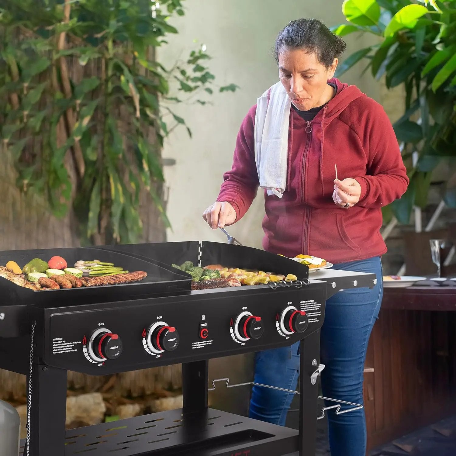 Royal Gourmet GD405A 4 Burner Propane Gas Grill and Griddle Combo with Grilling Gear Set, Griddle Grill Combo with Foldable Side Tables for Outdoor Cooking While Camping or Tailgating, Black by GreenHaven Gardens