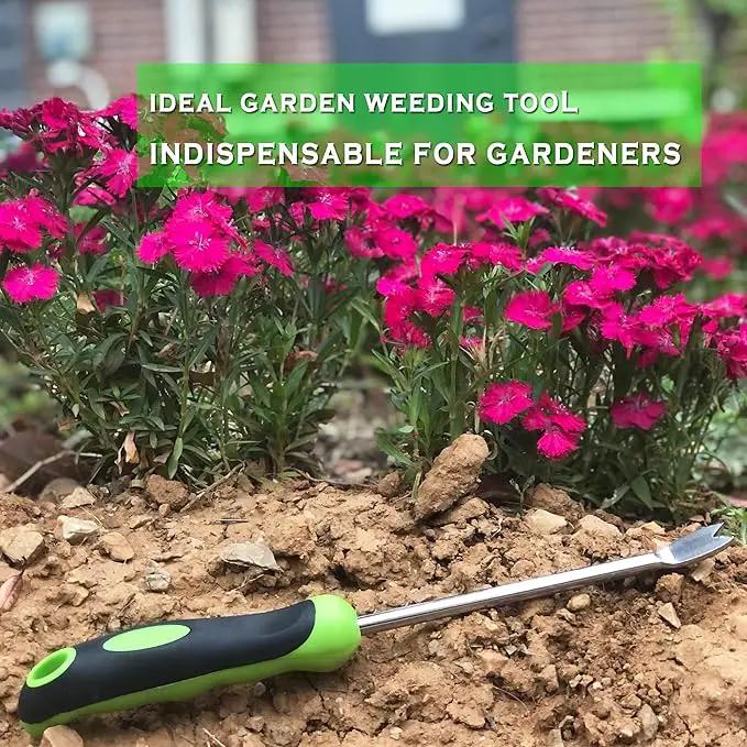 SHANFEEK Dandelion Puller with V-Shaped Shovel Gardening Hand Tools 13-Inch Weed Remover Tool for Garden Yard Weed Puller with Rubber Non-Slip Handle (Green) by GreenHaven Gardens
