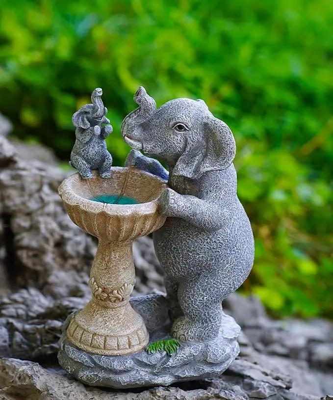 Garden Elephant Statues for Bird Bath: Outdoor Sculptures for Lawn Patio Yard Balcony Porch - Unique Gifts for Mother Grandma by GreenHaven Gardens