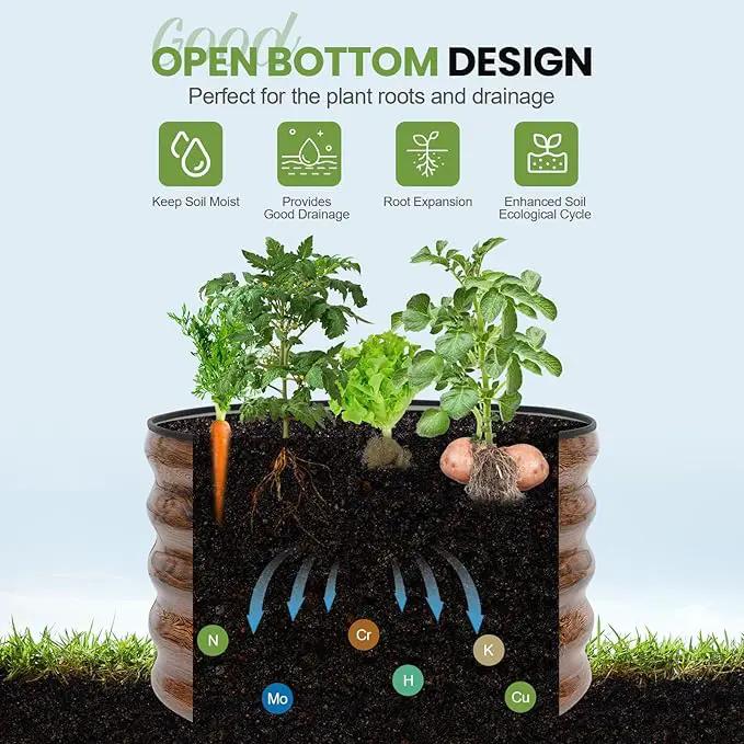 G GOOD GAIN Round Raised Garden Bed - 2Pcs 2x2x1.3ft Galvanized Steel Planter Boxes Outdoor with Rubber Edge Trim | Metal Raised Beds for Gardening Vegetables Flowers Fruits Herbs (Wood Grain) by GreenHaven Gardens