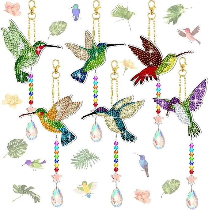 Tradder 6 Pcs Diamond Art Kits 5d Rhinestone Painting Wind Chimes Art Sun Catchers Double Sided Hummingbird Birds Art Kits with Crystal Pendant for Adults Home Window Decor Garden by GreenHaven Gardens