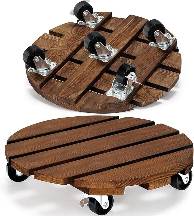 Yangbaga 2pack Plant Caddy 12’’Wood Duty Rolling Plant Stand with 2 360° Lockable Caster Wheels,Indoor Outdoor on Roller Patio/Flower Pot/Succulent Pots by GreenHaven Gardens