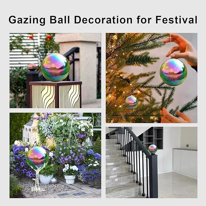 Nerien Gazing Ball, Stainless Steel Garden Mirror Globe, Polished Ornament Sphere, Hollow Floating Reflective Hemisphere, for Home Outdoor Pond Housewarming Swimming Pool Decoration, Rainbow, 10Pcs by GreenHaven Gardens
