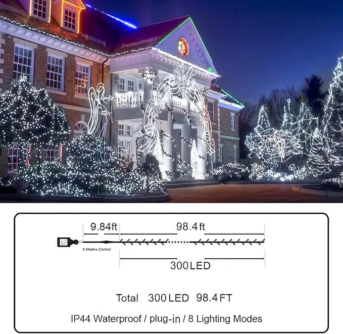 KNONEW 99ft 300 LED Christmas Lights Outdoor String Lights 8 Modes & Memory Fairy Light Plug in Waterproof LED String Lights for Xmas Yard Tree Wedding (Cool White) by GreenHaven Gardens