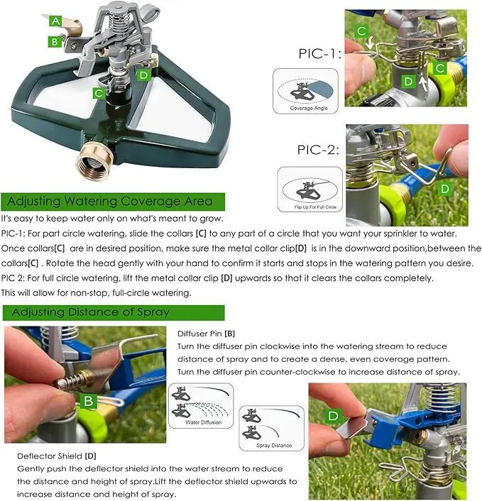 Heavy Duty Metal Pulsating Sprinkler for Yard - 360 Degree Roating Automatic Water Sprinkler for Lawn with Metal Base, Pulsating Impact Sprinklers for Large Area Covers Up to 85‘ Diameter by GreenHaven Gardens