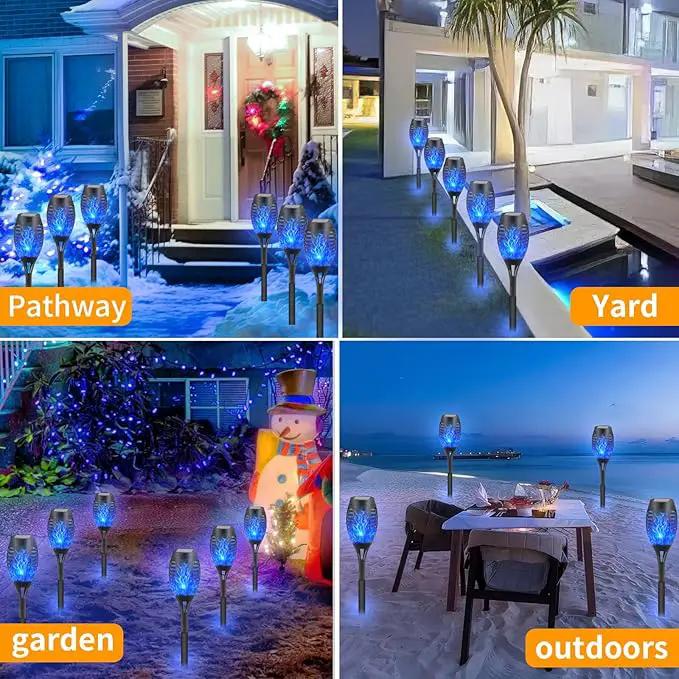 6-Pack Blue Solar Flickering Flame Torches – Waterproof Solar Garden Lights, Outdoor Solar Lights for Yards, and Flame Torches for Patio and Pathway Decorations by GreenHaven Gardens