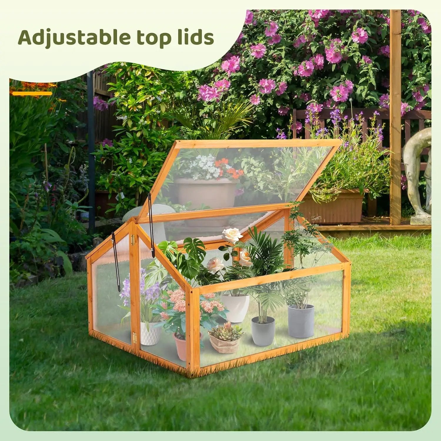 VINGLI Cold Frame Greenhouse, Mini Wooden Green House with Flip-Top Roof, Raised Flower Planter Shelf, Small Lockable Wood Cabinet for Plants Indoor Outdoor (Yellow, 35.43" x 30.71" x 23.23") by GreenHaven Gardens