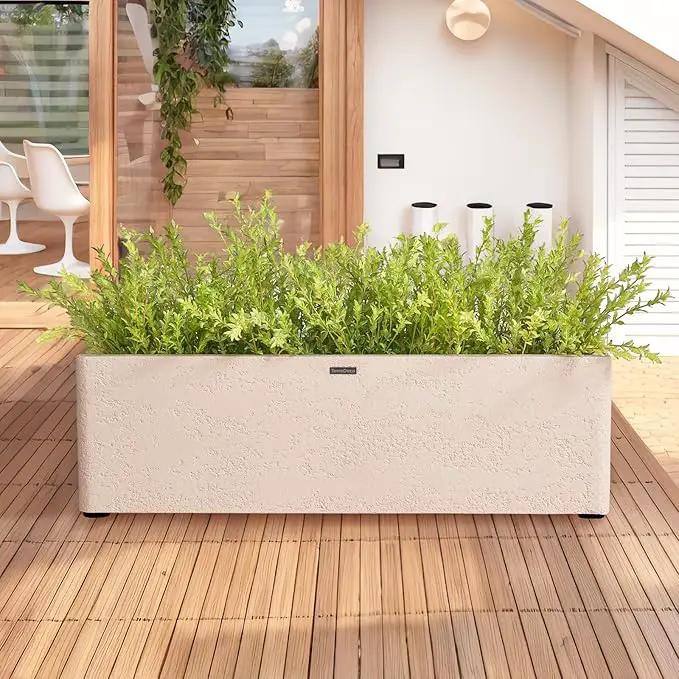 31 Inch Rectangular Concrete Planter,Durable All-Weather Use with Drainage Holes,Large Rectangular Planter for Outdoor Indoor Plants by GreenHaven Gardens