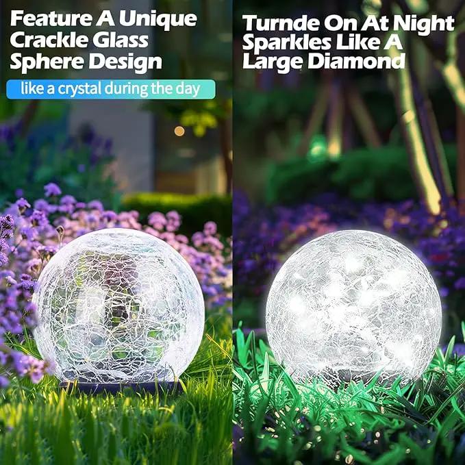 Garden Solar Ball Lights Outdoor Waterproof, 50 LED Cracked Glass Globe Solar Power Ground Lights for Path Yard Patio Lawn, Outdoor Decoration Landscape White (2 Pack 4.7'') by GreenHaven Gardens