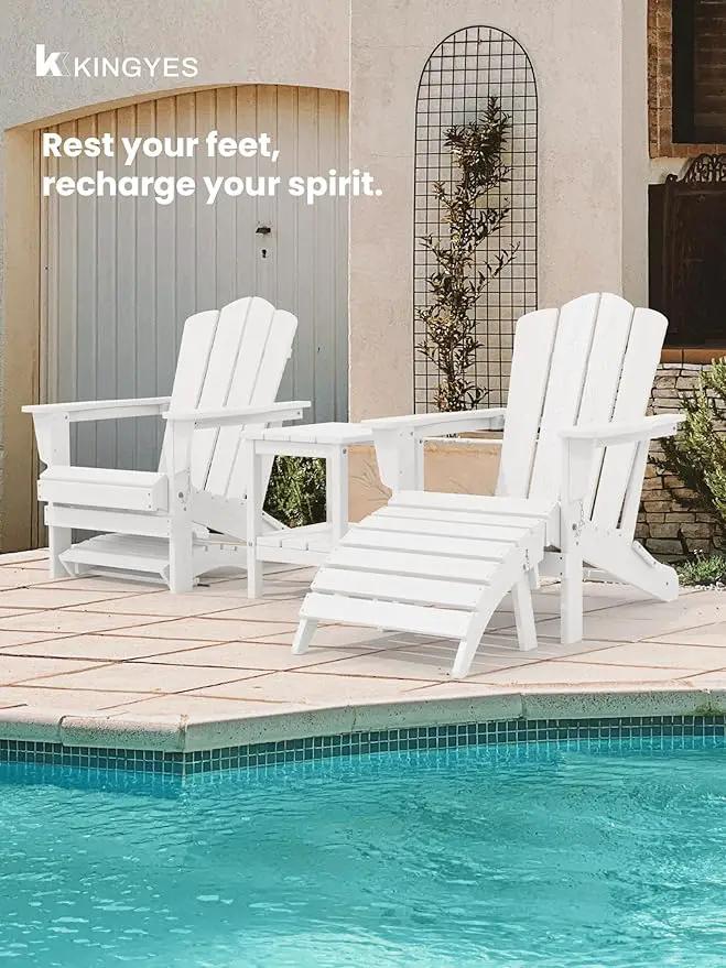 KINGYES Folding Adirondack Ottomans Set of 2 for Adirondack Chair, White by GreenHaven Gardens