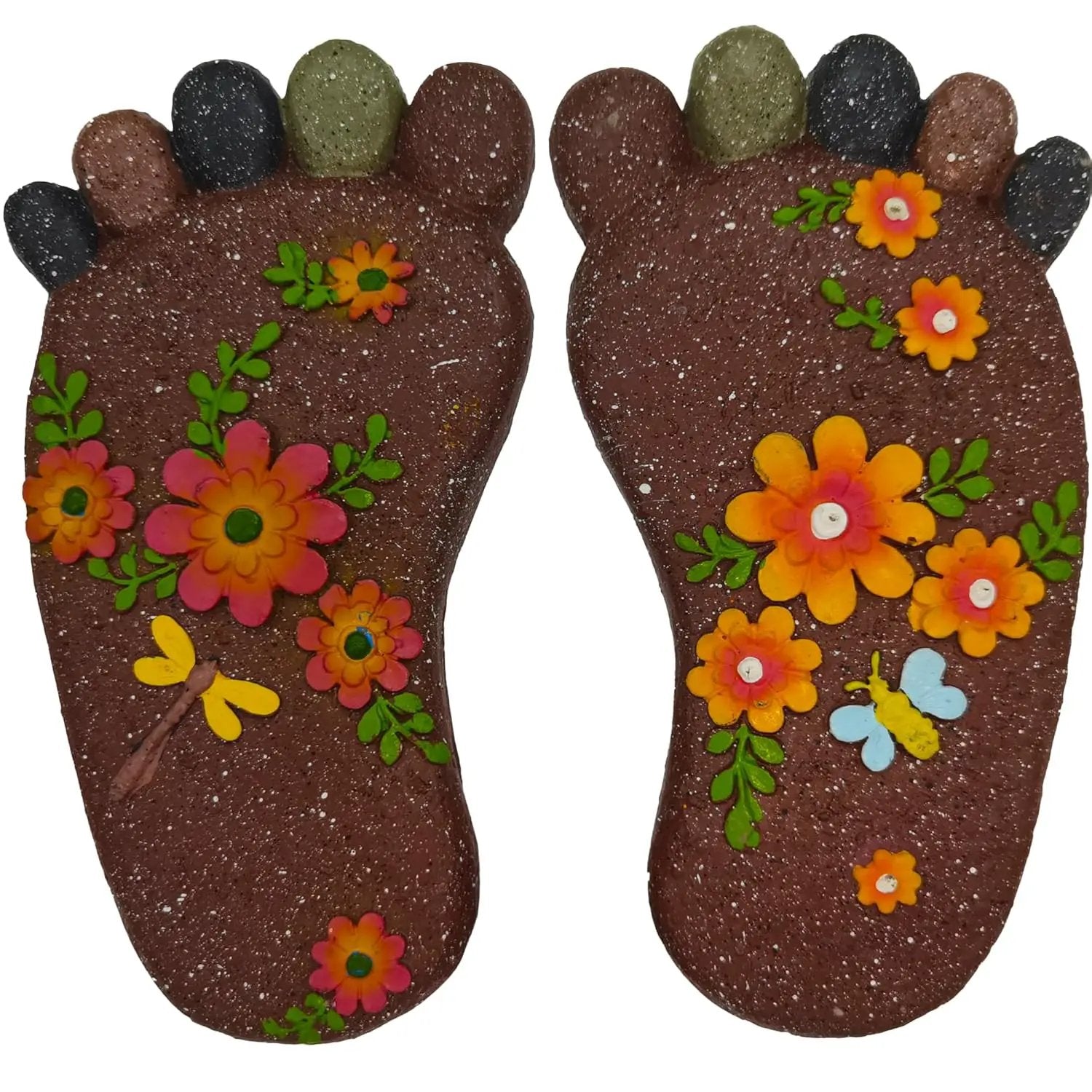 Stepping Stones Outdoor - Garden Decorative Stones for Patio, Deck, Garden or Sidewalk Home Decor Footprint Shaped Stepping Stones Set of 2 （Dark Brown） by GreenHaven Gardens
