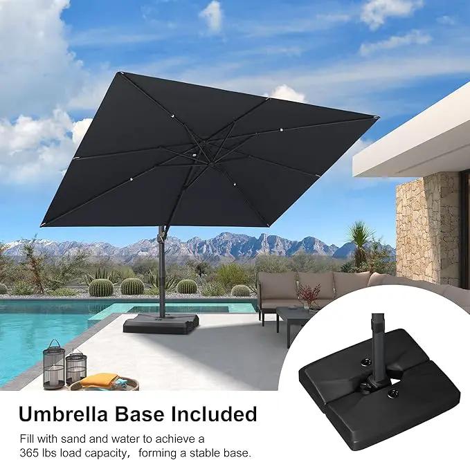 PURPLE LEAF 9' × 11.5' Patio Cantilever Umbrella with Base Outdoor Rectangle Adjustable Offset Umbrellas with 360-degree Rotation and 8 Heavy Duty Metal Ribs for Garden Deck Pool Grey by GreenHaven Gardens