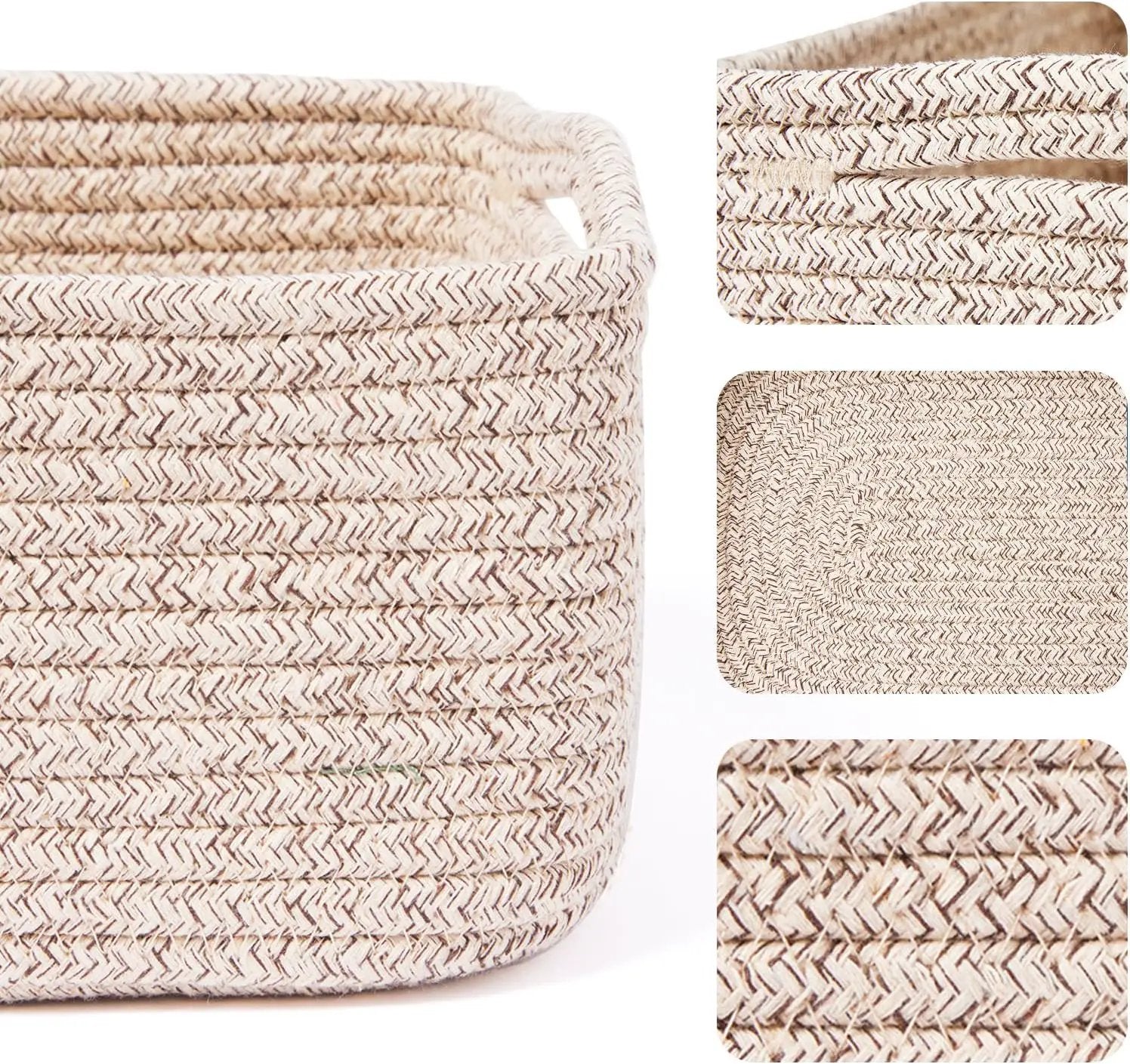 Small Storage Baskets for Organizing | Closet Organizer Bins | Shelf Toy Basket | Woven Rope Baskets | Cube Decorative Box | Shallow Basket | 13x8.5x5.1” | 3 Packs Mixed Brown by GreenHaven Gardens