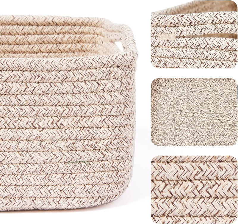 Small Storage Baskets for Organizing | Closet Organizer Bins | Shelf Toy Basket | Woven Rope Baskets | Cube Decorative Box | Shallow Basket | 13x8.5x5.1” | 3 Packs Mixed Brown by GreenHaven Gardens