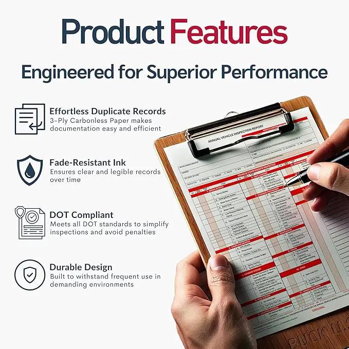 100 Pack 3-Ply Carbonless Annual Vehicle Inspection Report Forms with FMCSA Red Aluminum Labels & White Mylar Laminate Vinyl Labels, DOT Inspection Forms and Stickers, Shrink-Wrapped, 8.5" x 11.75" by GreenHaven Gardens