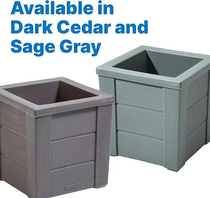 Step2 Lakewood Square Planter, Large Planters for Outdoor Plants, Gardening and Flower Pot for Patio or Porch, Efficient Drainage, Durable Plastic, Sage Gray, 2-Pack by GreenHaven Gardens